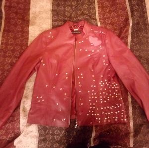 Pamela McCoy red leather jacket